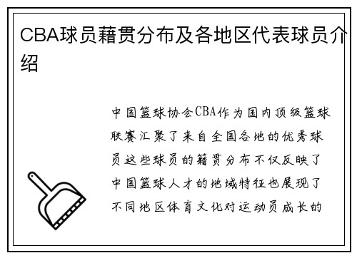 CBA球员藉贯分布及各地区代表球员介绍