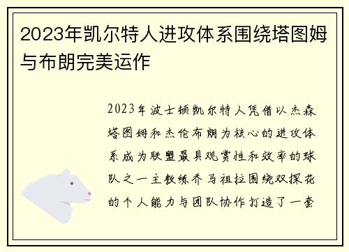 2023年凯尔特人进攻体系围绕塔图姆与布朗完美运作