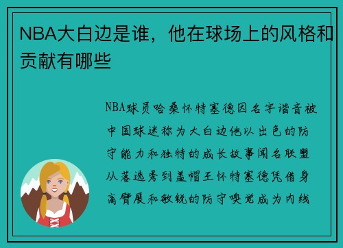 NBA大白边是谁，他在球场上的风格和贡献有哪些